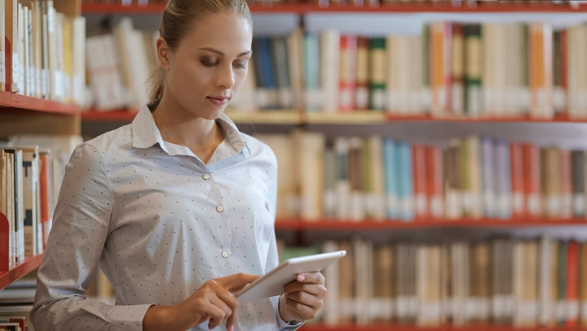 Librarian using a tablet